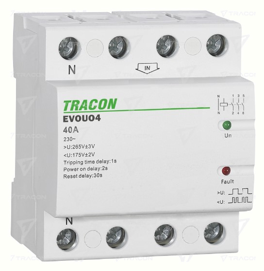 TR.EVOUO4 - Releu Automat De Recuplare 4P 40A , AC230V,4P,40AU>:265V,U<:175V, Uon:2s, Trip:1s, Res:30s