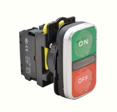 TR.NYG3-D2 - Buton Dublu Pornit-Oprit,ON-OFF, Verde-Rosu , 1×NO+1×NC, 5A/230V AC-15, IP65