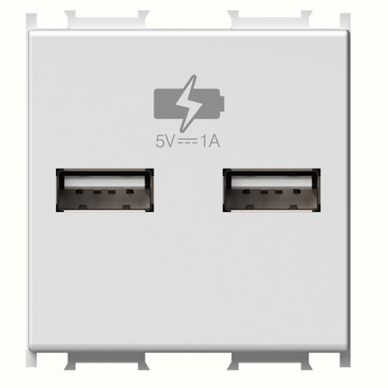 TEM-EM65PW-U - Priza incarcator USB dubla, 1A 5V 2 module, Alb