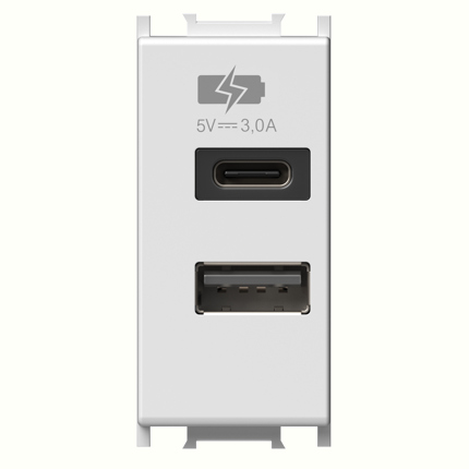 TEM-EM68PW-U - Priza Incarcator USB, A+C 3.0A 5V 1 modul, Alb