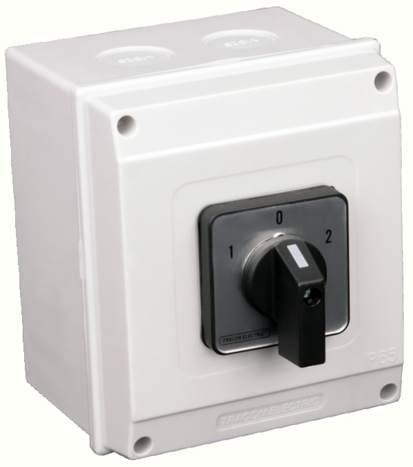 TR.TKV-636/3T65 - Selector 1-0-2, in carcasa, 400V, 50Hz, 63A, 2×3P, 18,5kW, 64×64mm, 90°, IP65