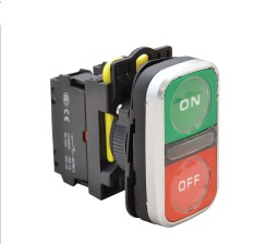 TR.NYG3-DL2 - Buton Dublu Pornit-Oprit,ON-OFF, Verde-Rosu, iluminat , 1×NO+1×NC, 5A/230V AC-15, IP65, LED 230V AC/DC