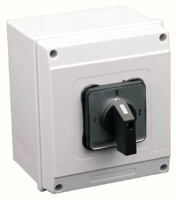 TR.TKV-259/3T65 - Selector 1-0-2, in carcasa, 400V, 50Hz, 25A, 2×3P, 7,5kW, 48×48mm, 90°, IP65