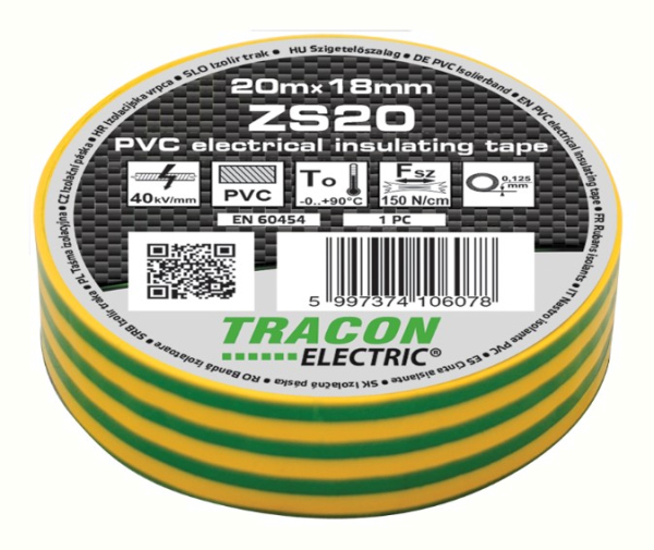 Tr.Banda Izolatoare Galben/Verde 20M - ZS20, 20m×18mm, PVC, 0-90°C, 40kV/mm