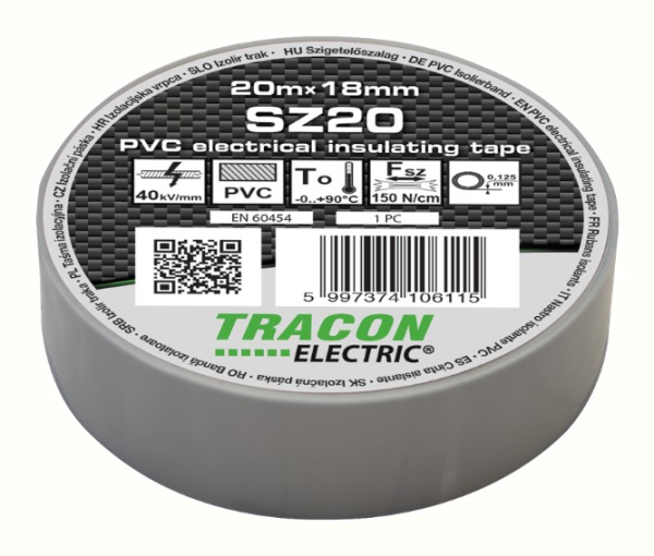 Tr.Banda Izolatoare Gri 20M - SZ20, 20m×18mm, PVC, 0-90°C, 40kV/mm