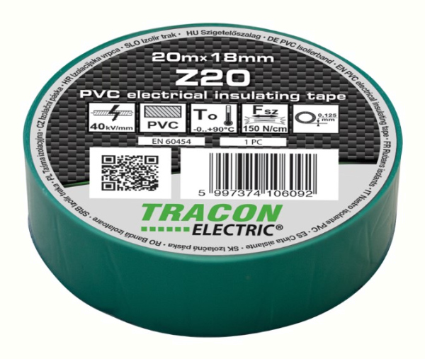 Tr.Banda Izolatoare Verde 20M - Z20, 20m×18mm, PVC, 0-90°C, 40kV/mm