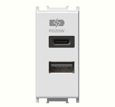 TEM-EM69PW-U - Priza Incarcator USB, A+C 4.0A 5V 1 modul, Alb, 20W